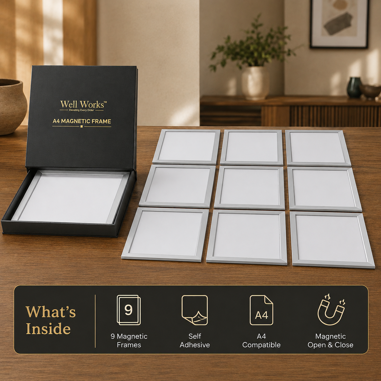 A4 Silver Magnetic Frame Pack of 9 product in package