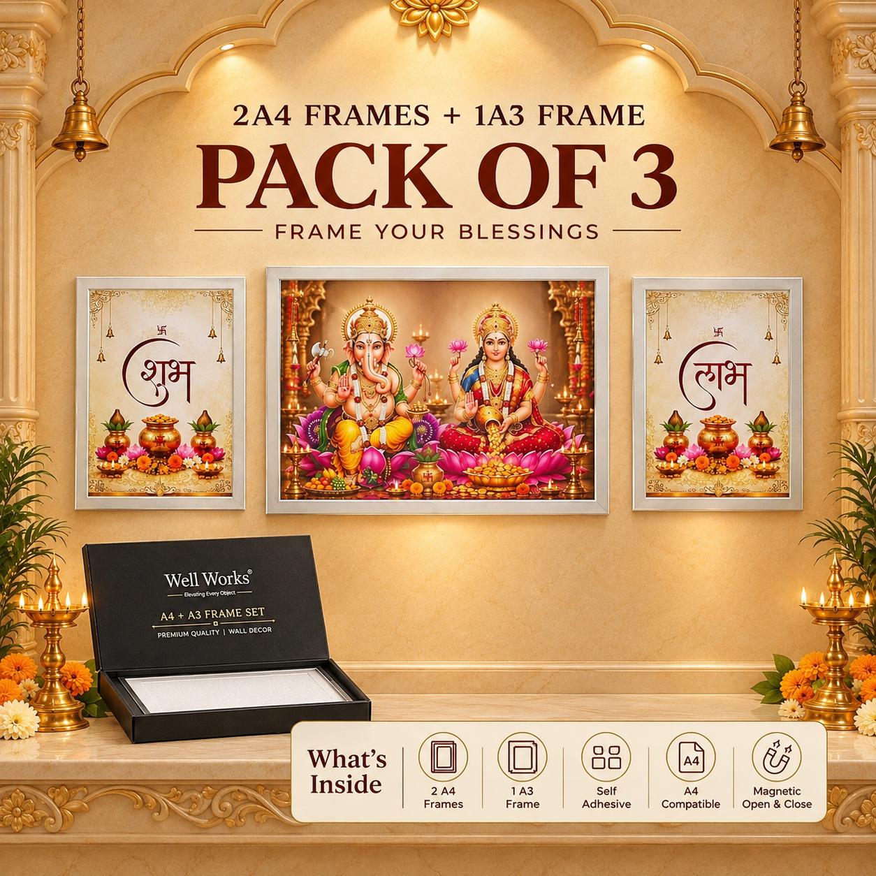 A4 and A3 Silver Magnetic Frame Combo package