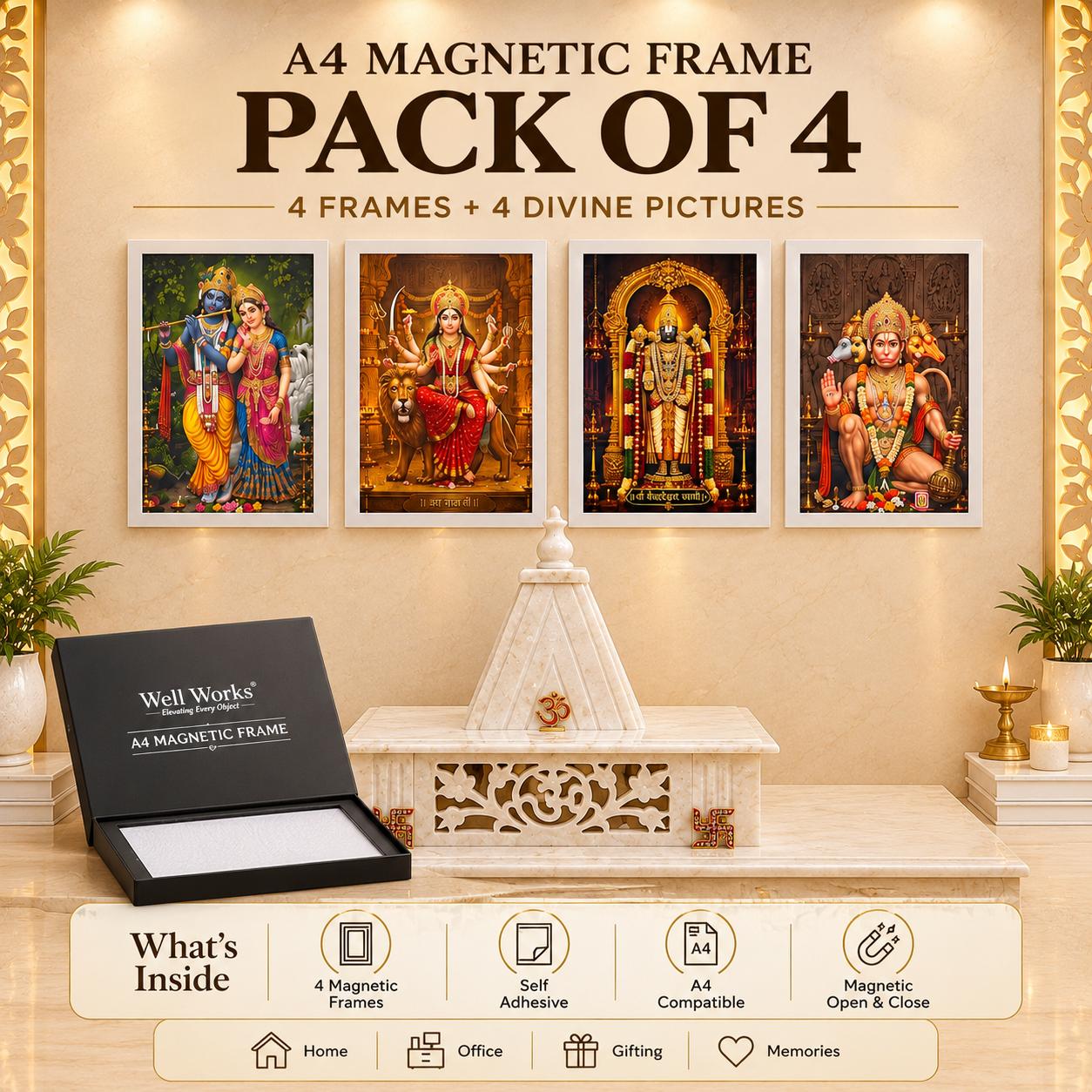 A4 Silver Magnetic Frame Pack of 4 plus 4 divine pictures package